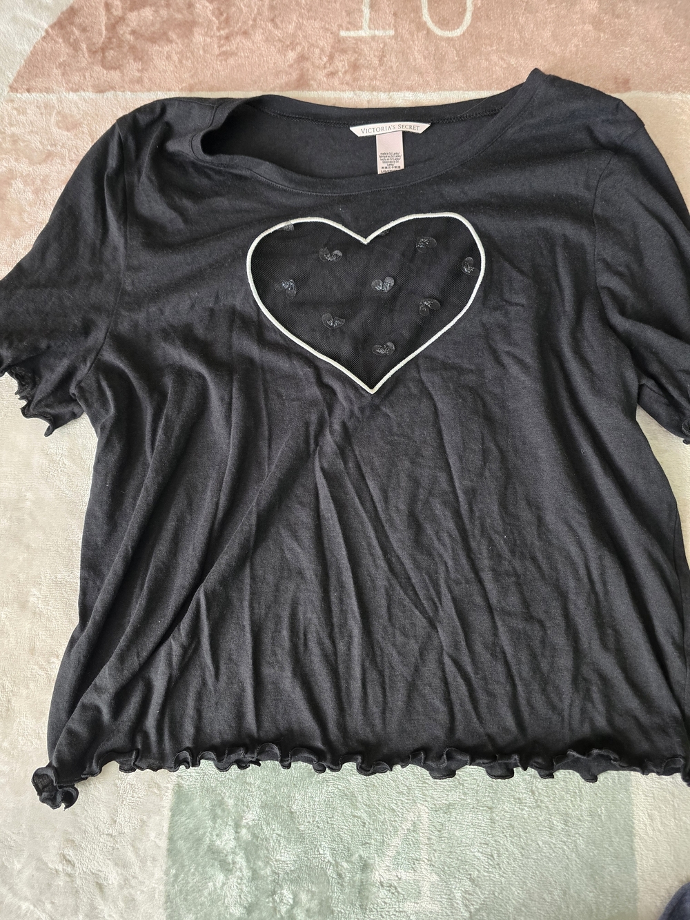 Victoria's Secret Black Short Sleeve Top with Heart Accent